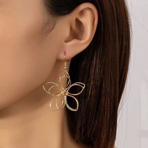 Gold Tone Flower Drop Earrings